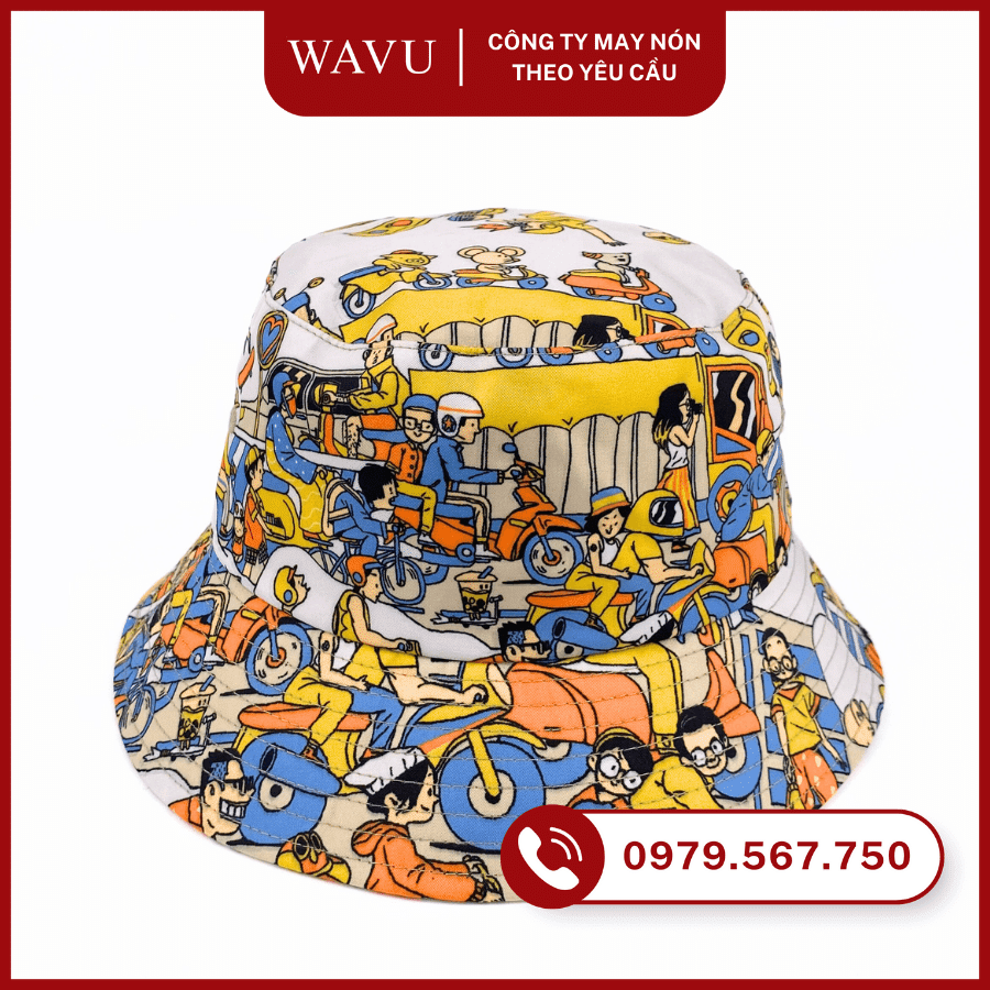May nón bucket in theo yêu cầu