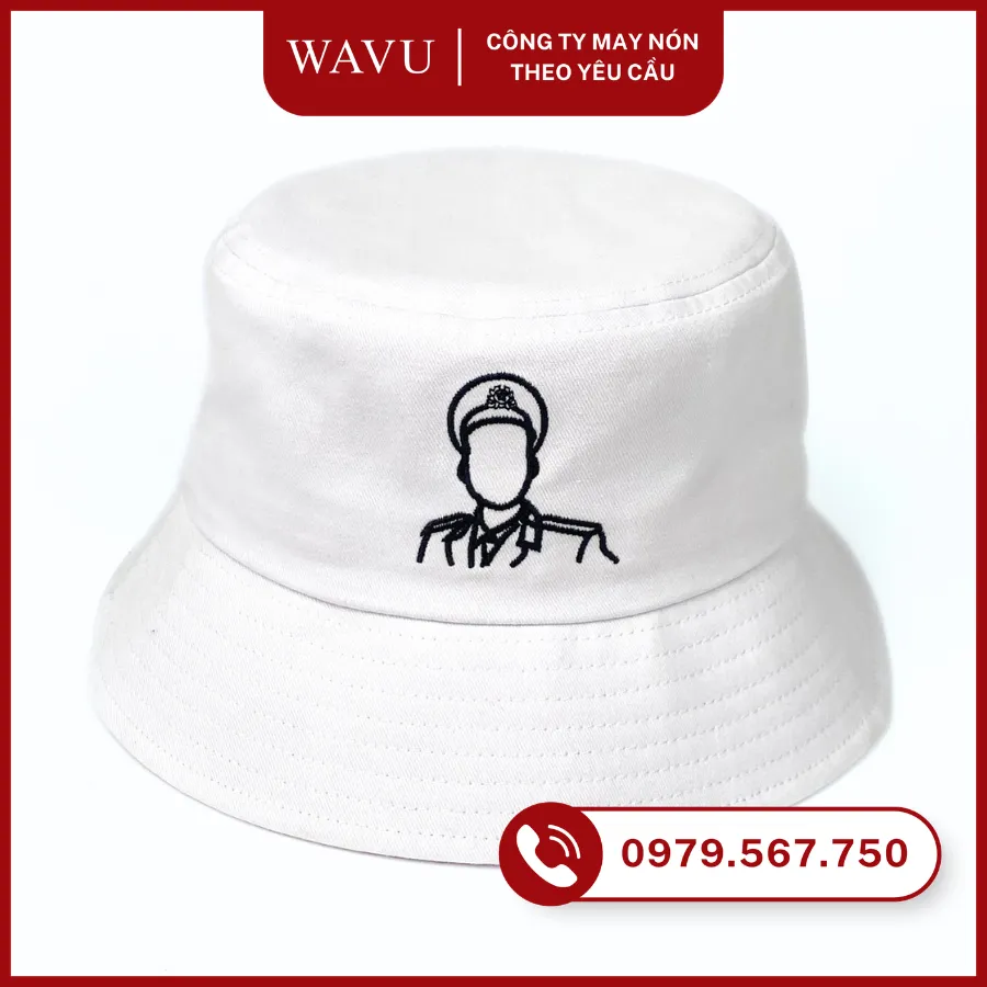 Nón bucket thêu hình chú bộ đội